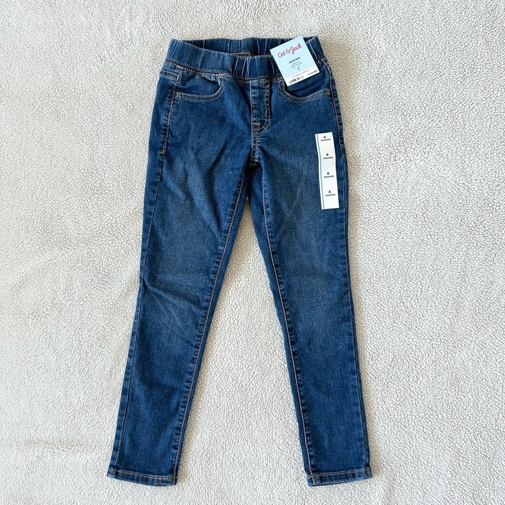 Cat & Jack Girls’ Mid-Rise Pull-On Woven Jegging, Medium Wash, Size 6